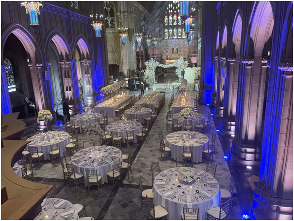 A Venue Featuring a Décor Up Lighting Option in a Techno Blue Color