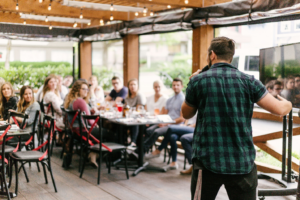 A man hosting an event