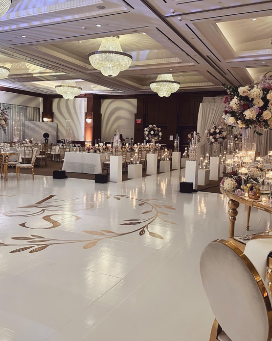 custom dance floor wrap at a Cleveland wedding reception