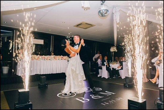 Full printed dance floor design at a modern wedding venue