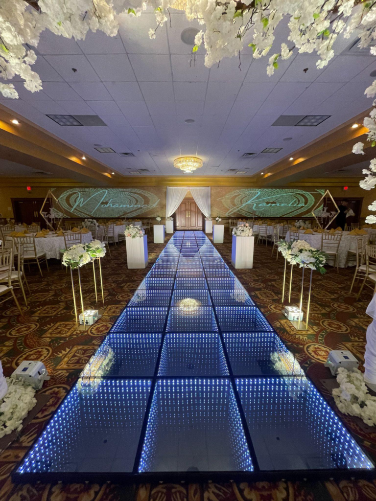 lights inside boxes under the flooring of a venue